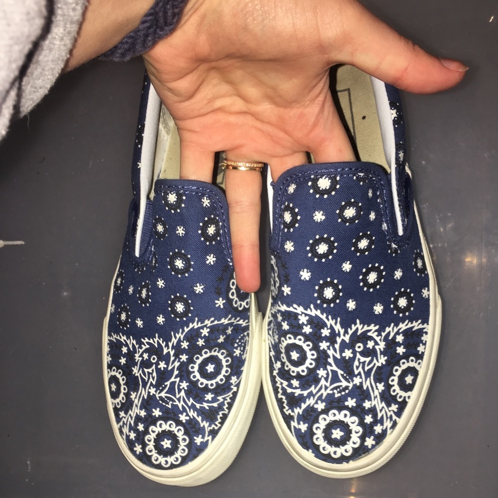 Blue Bandana Vans Slip Ons